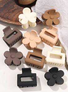 10pcs/Set Autumn/Winter Matte Solid Color Casual Minimalist Flower Square Cute 4cm Small Hair Clips, Bangs & Half Ponytail Hair Accessories Flower Claw Clips