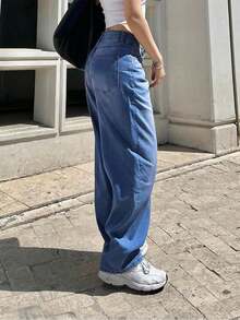 Damskie proste, luźne, proste nogawki, długie jeansy - Średni jeans - Zobacz 2