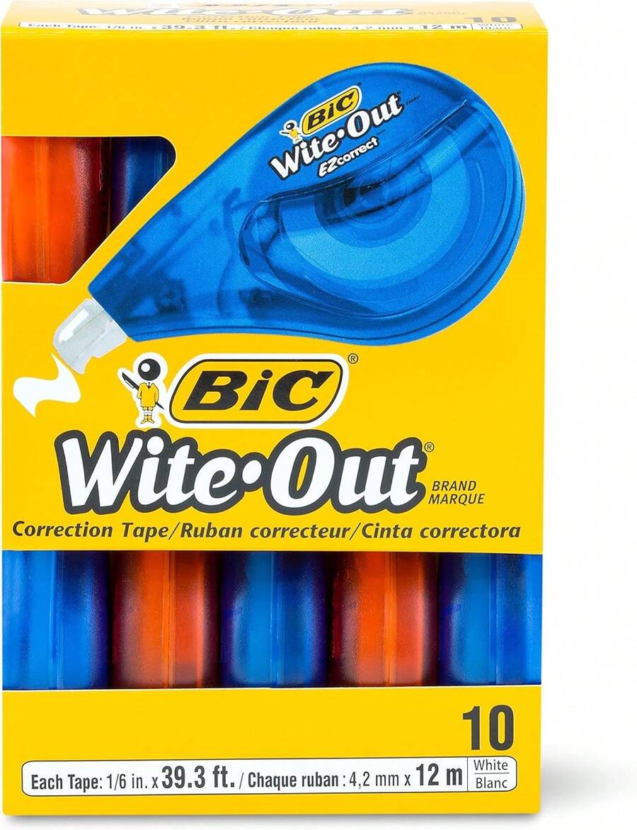 Wite-Out Brand EZ Correct Correction Tape, 39.3 Feet, 10-Count Pack Of White Correction Tape, Fast, Clean And Easy To Use Tear-Resistant Tape Office Or School Supplies,9595885 - A4 - 查看 1