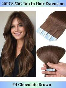 Tape In Hair Extensions 16-26Inch Seamless Tape In Real Human Hair Extensions Color 4#Medium Brown Skin Weft Hair 20Pcs Double Sided Tapes In Extensions Straight Hair Add Length - S4 - 查看 1