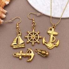 2 件不锈钢航海锚饰物金色灯塔帆船吊坠航海吊坠适用于 DIY 钥匙扣手链项链耳环制作