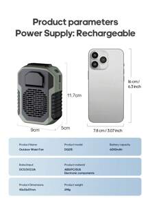 kinscoter 1 pezzo Accessorio da viaggio ricaricabile da 6000 mAh per vita, vita da campeggio, boccetta 'aria condizionata, power bank, neck life personale, ventilad Re Mini fan ricaricabile