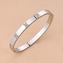 1 件时尚奢华不锈钢锆石女士手链，适合派对、聚会和日常佩戴 - 銀色-17 - 查看 2