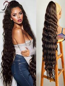 40 Zoll Clip-On Pferdeschwanz Perücke - Extra langes welliges lockiges Haar, sicheres Clip-Design, romantische wellige Textur, mehrschichtig flauschig & natürlich, perfekt für Alltag, Party und Fotoshooting. Dieses elegante & voluminöse lockige Haar-Accessoire eignet sich für Halloween- und Weihnachtspartys, passend zu verschiedenen Hautfarben, ein Muss-haben Artikel für Modebewusste. - Verschiedenfarbig - Übersicht 13