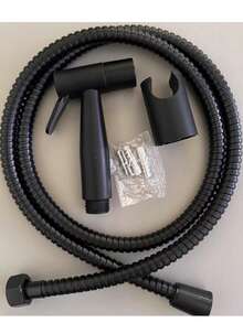 马桶坐浴盆水龙头黑色手持喷雾器不锈钢浴室手持坐浴盆喷雾器套装软管马桶自清洁淋浴喷头（黑色套装） - 黑色 - 查看 3