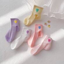 5 Pairs Mixed Summer Kids Socks, Fine Cotton Boys Girls Student Socks, Colorful Heart Design Thin Student Socks For Older Children - Multicolor - View 5