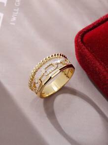 1pc Elegant Exquisite Sparkling Criss-Cross Design Cubic Zirconia Wide Band Ring, Gift For Women On Valentine's Day, Anniversary, Suitable For Wedding, Engagement, Casual Wear, Birthday Party