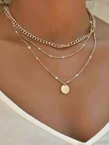 锁骨链短项链吊坠毛衣链，男女通用水晶小圆点多层项链 - 金黃色 - 查看 7