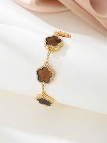 1条优雅幸运四叶草女士手链，婚礼/派对礼物 - 棕色 - 查看 2