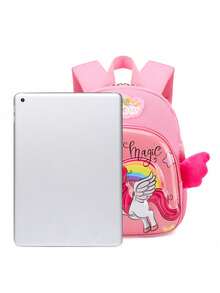 1PC Kindergarten Schoolbag Girls Primary And Middle School Class Preschool Cute Cartoon Schoolbag Lightweight Pony Pattern Burden Reduction Backpack With Rabbit Pendant Back-To-School Season - Pink - View 4