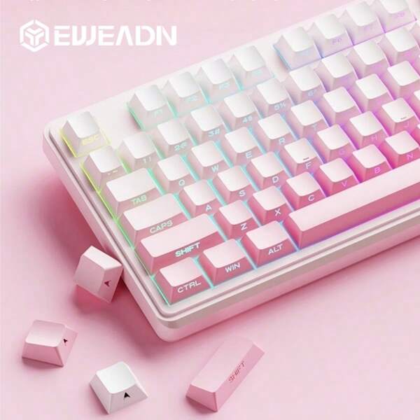 EWEADN Wireless Tri-Mode Cute Gaming Keyboard, Peach Color With RGB Backlight, Side-Printed Gradient Keycaps, Silent Typing, Knob & Display Screen, Bluetooth/2.4G/Wired, Perfect For Office & Gaming