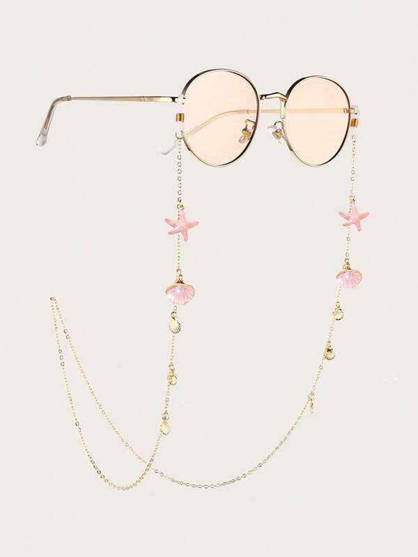 1pc Fashion Starfish & Shell Decorated Eyeglasses Chain, Women's Ocean Style Metal Sunglasses Chain, Women's Anti-Slip Eyeglasses Strap, Suitable For Travel & Holiday Sunglasses Decor, Women Eyeglasses Lanyard