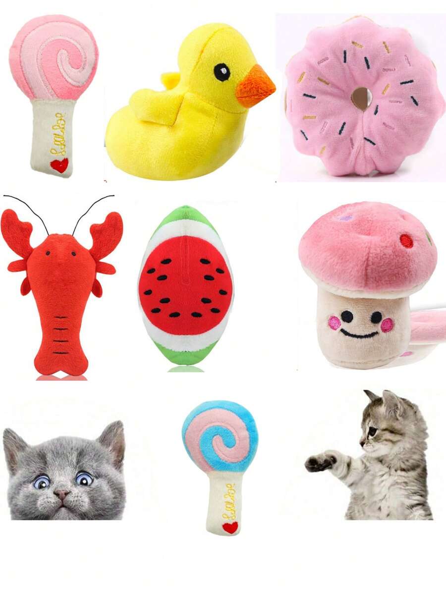 Image showcasing 1/3/7pcs Plush Cat Toys, Relieve Indoor Cat Anxiety, Clean Teeth ...