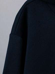 男童仙人掌印花圆领卫衣，保暖套头衫，适合上学穿着，秋冬季 - 藏蓝色 - 查看 5