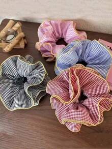 1个时尚格子绿黑相间发圈，大号，法式浪漫发髻/马尾辫发饰，适合日常佩戴，发饰/头饰