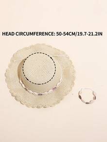 1套女童眼形配饰草帽+手环套装大檐太阳帽适合亲子户外活动春夏 - 查看 6