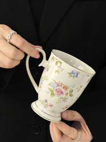 1pc 复古英国花卉陶瓷咖啡杯，奢华金边高腰杯，家用下午茶杯，办公室水杯，早餐牛奶杯，饮料杯，送礼情侣杯返校