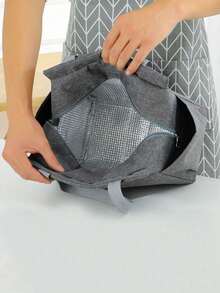 1pc Large Capacity Insulated Lunch Bag, Handheld Insulated Bag With Dual Pockets, Thick Waterproof Bento Lunch Box Bag, Reusable Aluminum Foil Picnic Bag, Suitable For Teachers, Students, Office, Picnic, Hiking, Beach - Grey - View 6