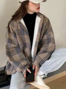 Women's Plaid Thermal Lined Casual Shirt Jacket, Autumn/Winter