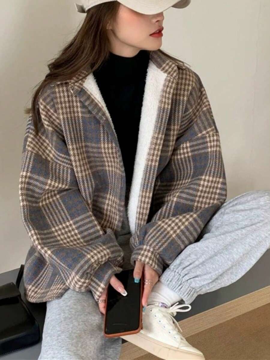 Women's Plaid Thermal Lined Casual Shirt Jacket, Autumn/Winter