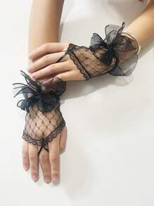 1pc Bride Wedding Dress Thin Lace Gloves, Daily Performance/Wedding Party Gift, Sexy Short White Mesh