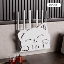 1pc Cute Router Stand, Made Of Plastic Material With 2pcs Self-Adhesive Tapes, Adorable Cat Face Pattern & Outline Design, Hollow-Out Cat Face Details, Won't Block Signal, Suitable For Daily Home Use, Back To School