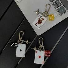Poker God Of Gamblers Multi-Element 1 Piece Women's License Plate Pendant Keychain Accessory, Star-Shaped Pendant Style, Suitable For Bag Hanging, Car Hanging, Valentine's Day Gift, New Year Gift Bag Pendant Keychain Waist Hanging Ornament - 紅色 - 查看 7