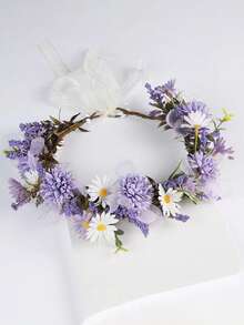 1 pièce Couronne de fleurs de style champêtre élégante pour mariée, accessoire de cheveux romantique pour mariage, festival, costume. Accessoire de cheveux pour femmes, voyage, anniversaire - Prune - Voir 1