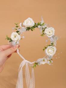 1 pièce Couronne de fleurs de style champêtre élégante pour mariée, accessoire de cheveux romantique pour mariage, festival, costume. Accessoire de cheveux pour femmes, voyage, anniversaire - Prune - Voir 20