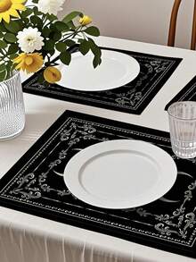 2/4/6/8/10pcs Tarot Card Style Placemats - 30cm X 45cm - Rectangular - Suitable For Home Kitchen Decor, Outdoor Holiday Gathering Party Tabletop Dining Decor - Black - View 8