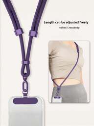 Adjustable Anti-Theft Phone Lanyard, Diagonal Long Strap, New Smart Phone Wrist Strap Accessory, Anti-Lost Anti-Drop Polyester Braided Phone Chain, High-End Phone Decoration, Purple/Black, Sturdy And Durable Metal Pendant, Frees Up Hands For Outdoor Sports, Running, Carrying Baby, Birthday Gift For Family And Friends