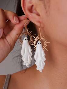 1 对时尚幽灵吊坠耳环，波西米亚合金耳环，百搭，适合女性 - 白色 - 查看 1