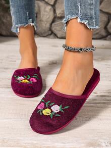 2025 New Fashion Embroidered Slip-On Slippers, Suitable For Indoor & Outdoor Wear, Mesh Material - Burgundy - View 5