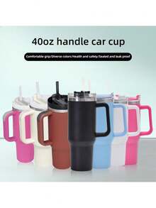 1pc, 40oz Tumbler With Lid, Straw And Handle, Stainless Steel Vacuum Insulated Water Bottle Travel Mug For Iced Coffee, Hot And Cold Tea | 0oz Large Capacity Ice Master Cup Stainless Steel Water Cup Car Cup Straw Mug - Shape - View 3