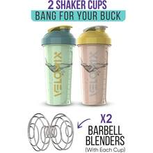 2 Pack 28oz Fitness Shaker Bottles With Stainless Steel Whisk Balls, Leakproof Protein Mixer Cup For Gym Workout School Travel, Includes Cleaning Brush & Wide Mouth Design For Easy Mixing - Cloud Gray & Butter Beige - 查看 3