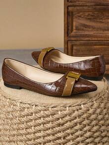 Women's Flat Bottomed Pointed Work Shoes Brown Versatile Bean Shoes Women's Pointed Shallow Mouth Soft Soled Shoes Fairy Style Flat Heel Shallow Mouth Commuting Single Shoes - 棕色 - 查看 4