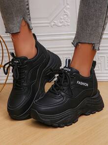 女士厚底坡跟运动鞋，休闲白鞋 - 黑與白 - 查看 5