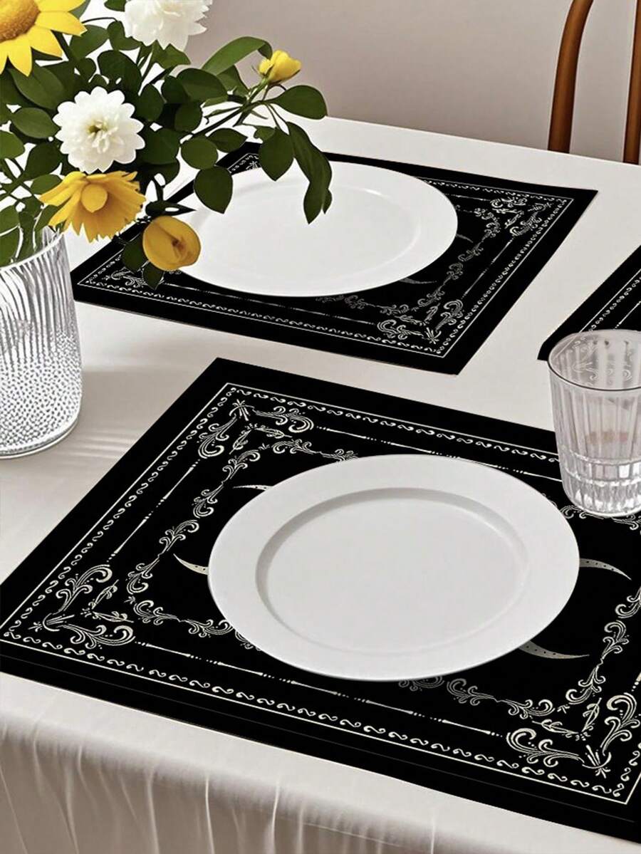 2/4/6/8/10pcs Tarot Card Style Placemats - 30cm X 45cm - Rectangular - Suitable For Home Kitchen Decor, Outdoor Holiday Gathering Party Tabletop Dining Decor - Black - View 1