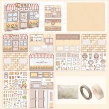 Juego de casa de muñecas de papel para armar DIY, diseño caricatura encantadora de una niña en su rutina diaria con pegatinas de vestimenta y manualidad con materiales pre-cortados. Perfecto para descompresión sensorial, actividades creativas y album de recortes. - casa de muñecas de papel rosa - Ver 20