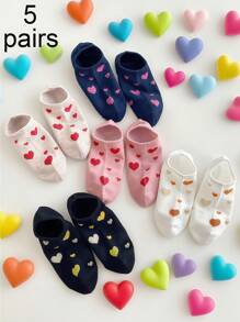 5 أزواج (متنوعة بشكل عشوائي) جوارب كاحل بنمط قلب للجنسين، جميلة ومريحة، ضرورية للربيع/الخروجات