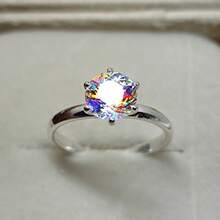 璀璨切割白色立方氧化锆订婚戒指，女士时尚求婚珠宝单钻戒指，生日周年纪念情人节礼物 - 銀色的 - 查看 5