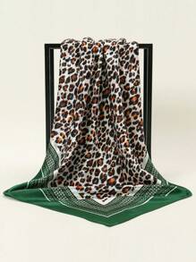 1 buc Eșarfă pătrată pentru femei, la modă, 90 cm, bandană imprimată, primăvară/vară, eșarfă din satin cu lanț leopard