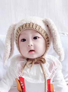 1pc Baby Thickened Plush Camel Colored Hat, Cute Cartoon Long Ear Winter Ear Protection Headwear