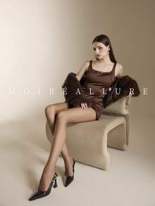 1 pieza Medias transparentes con estampado de dopamina, clásicas y versátiles para el uso diario y la discoteca - Marrón - Ver 5