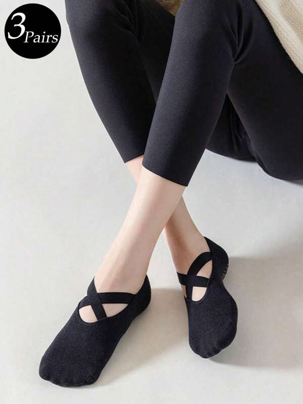 3 Pairs Solid Color Professional Women's Comfortable Yoga Socks Silicone Anti Slip Stretchy Women's Dance Sports Socks Suitable For Indoor And Outdoor Fitness Exercises For Women