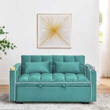 55.51 Inch Versatile Foldable Sofa Bed In 3 Lengths, Modern Sofa Sofa Sofa Velvet Pull-Out Bed, Adjustable Back And With USB Port And Ashtray And Swivel Phone Stand (Green) - Green - View 3