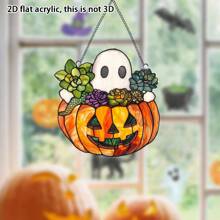 1pc 2D Flat Acrylic Halloween Ornament Cute Ghost Plant Acrylic Decoration, Cute Boo With Plant Enthusiasts Window Hanging Decoration Halloween Ghost Decoration Garden Gift, Halloween Gift For Friends And Family Home Decor Halloween Decor Room Decor
