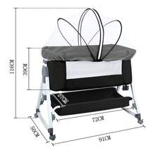 Cododo Foldable Baby Cradle, Bedside Table 80x40cm, Growing Co-Sleeper, Height Adjustable 6 Modes And Mobile On Wheels, Lower Storage Basket, A-Shaped Feet, Mosquito Net, Side Zipper Can Be Fully Lowered, Wheels With 360 Degree Rotation