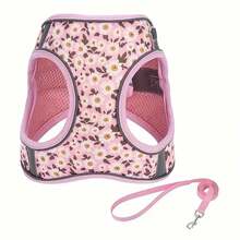 HP386--Arnés estilo chaleco impreso para gatos y perros, 360° se ajusta a la forma del cuerpo de la mascota, cuerda para perros de 1.5 metros. - HLP381 rosa - Ver 12