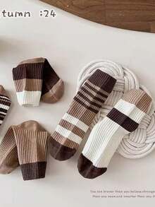 Kit 3 6 12 Mid-Calf Socks Vintage Style Elegant Earthy Tones Women's 35-40 - 彩色 - 查看 2